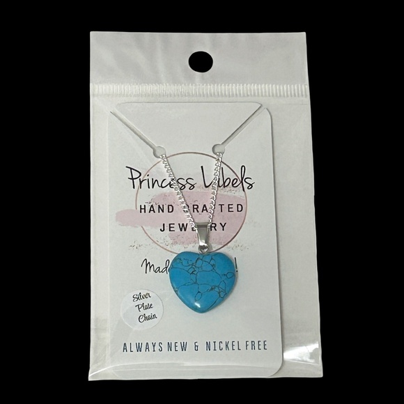 Hand Crafted Necklace Polished Stone Pendant Silver Plate Chain Crackled Heart - Picture 5 of 7